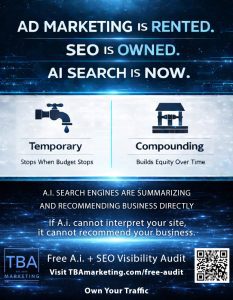 Flyer Image: AI SEO vs. Ad Marketing - TBA Marketing